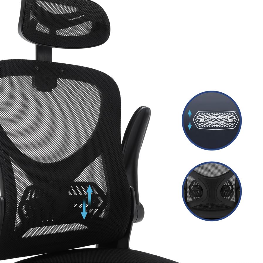 כיסא מנהלים יוקרתי דגם HI-TECH עם ידיות מתכווננות ומשענת ראש בצבע שחור