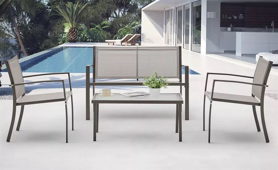 סט ריהוט גינה ארבעה חלקים כולל שולחן תואם דגם SANTORINI צבע חום בהיר