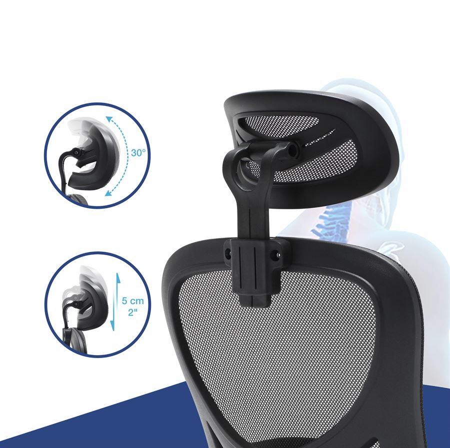 כיסא מנהלים יוקרתי דגם HI-TECH עם ידיות מתכווננות ומשענת ראש בצבע שחור