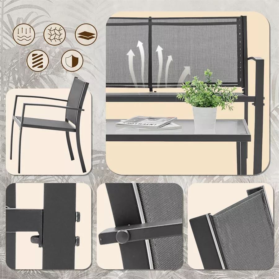 סט ריהוט גינה ארבעה חלקים כולל שולחן תואם דגם SANTORINI צבע חום בהיר
